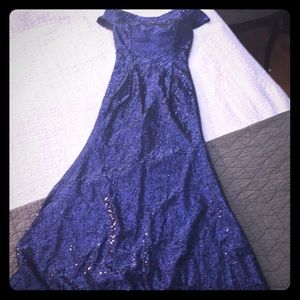 Blue sequins prom or Mardi Gras gown
